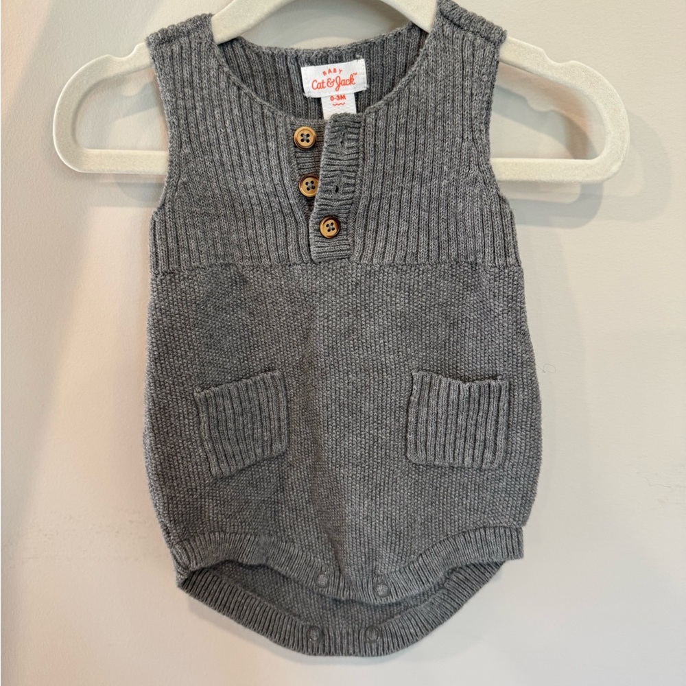 Carter's Charcoal Knit Baby Romper with Wooden Buttons